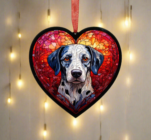 Dalmatian Stained Glass Effect Heart Suncatcher